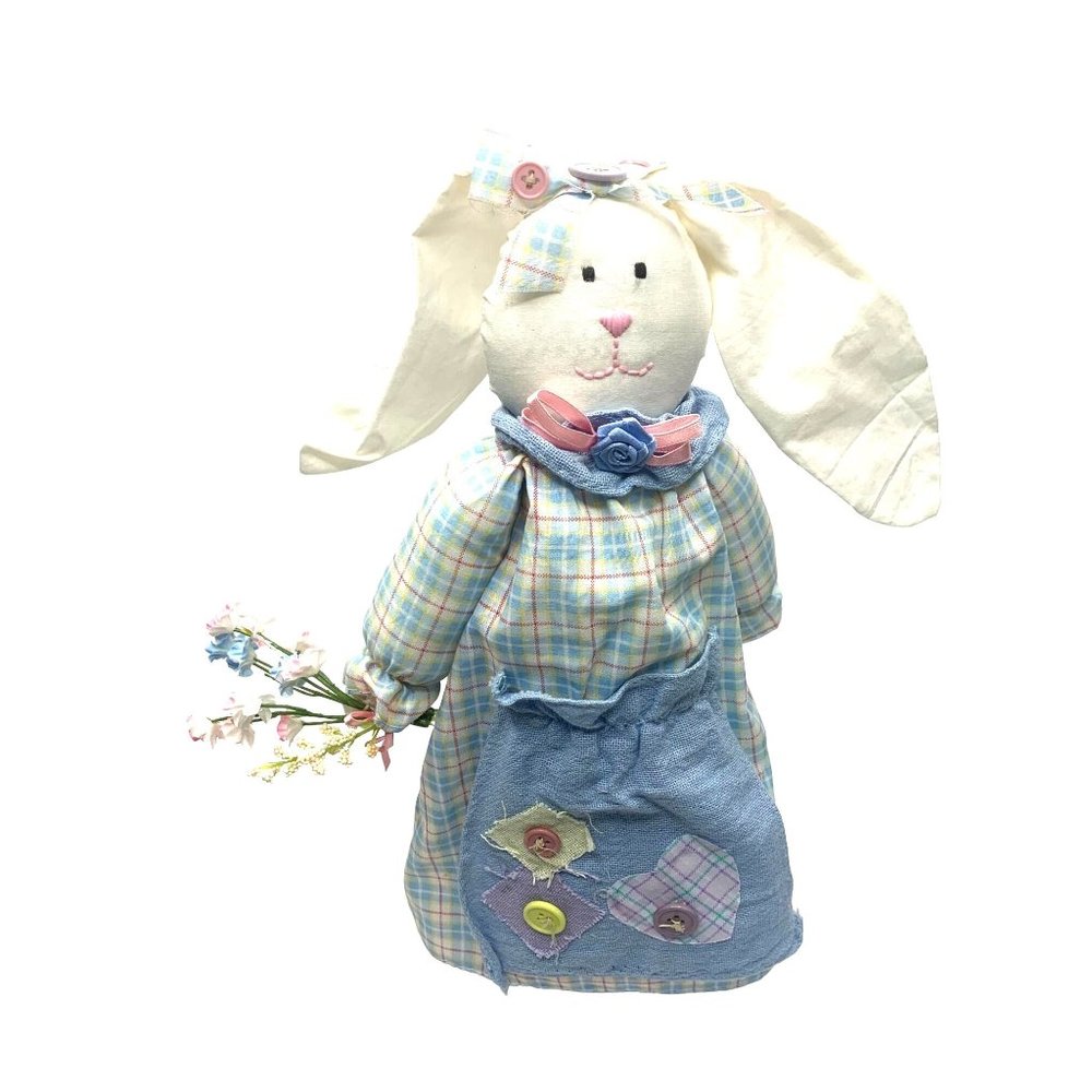 Main Joy Ltd Plush Bunny Rabbit East Home Decoration Blue Dress Holding Flowers
